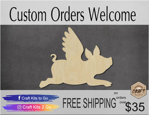 Flying Pig wood cutouts Animal Cutouts DIY Paint kit #1491 - Multiple Sizes Available - Unfinished Wood Cutout Shapes