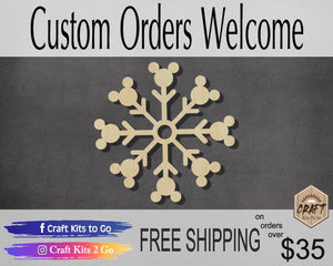 Mouse Snowflake Design #3 Cutout #3262 - Multiple Sizes Available - Unfinished Wood Cutout Shapes