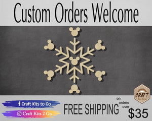 Mouse Snowflake Design #4 Cutout #3258 - Multiple Sizes Available - Unfinished Wood Cutout Shapes