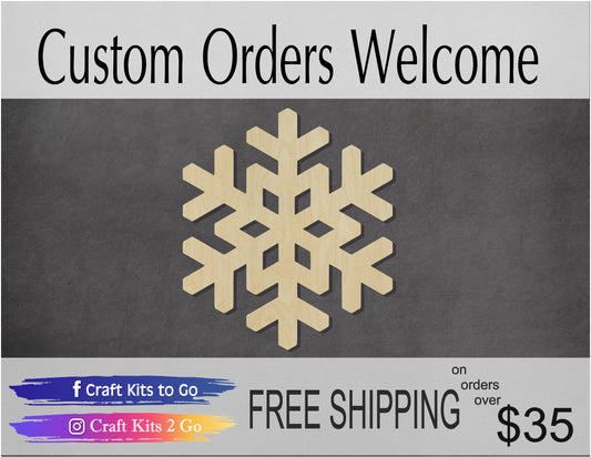 Snowflake Style #1 Wood Cutout #1027 - Multiple Sizes Available - Unfinished Wood Cutout Shapes