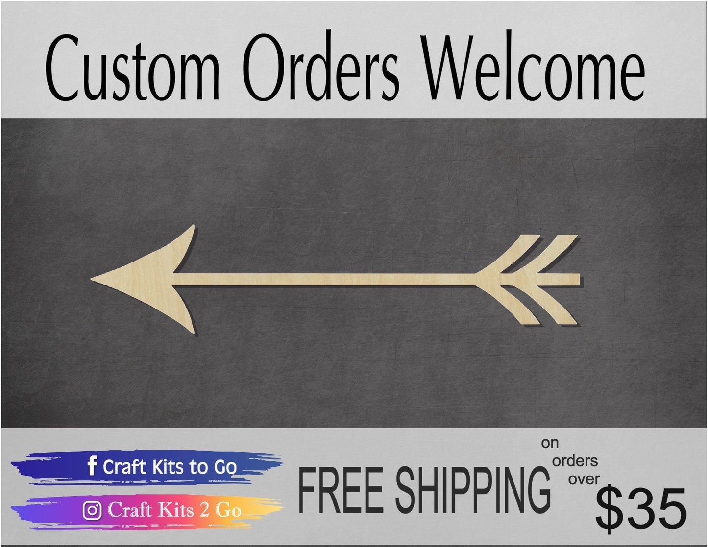 Arrow with 3 Feathers Wood Blank #1041 - Multiple Sizes Available - Unfinished Wood Cutout Shapes