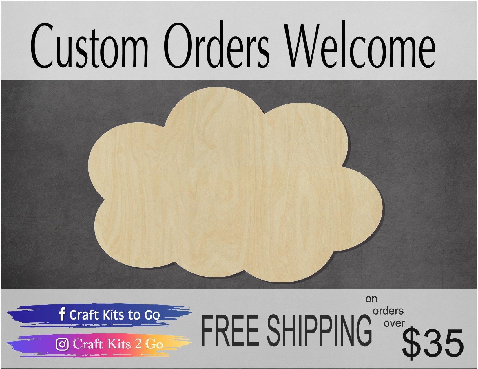 Fluffy Cloud Blank Cloud Cutout #1054 - Multiple Sizes Available - Unfinished Wood Cutout Shapes
