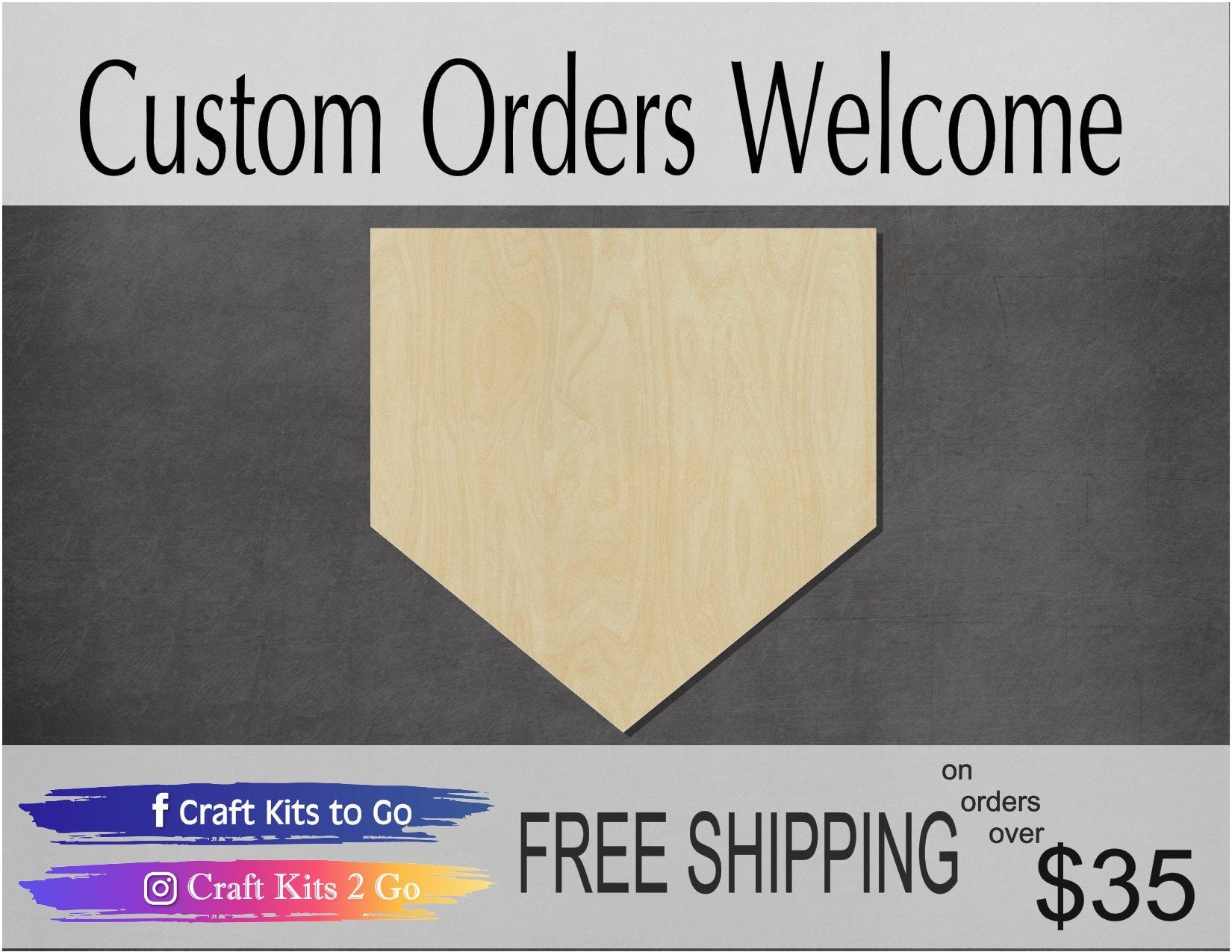 Home Plate Blank Home Plate Cutout #1069 - Multiple Sizes Available - Unfinished Wood Cutout Shapes