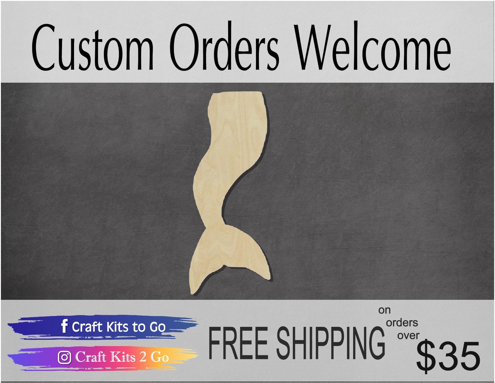 Mermaid Tail blank, Magical Mermaid cutout #1076 - Multiple Sizes Available - Unfinished Wood Cutout Shapes