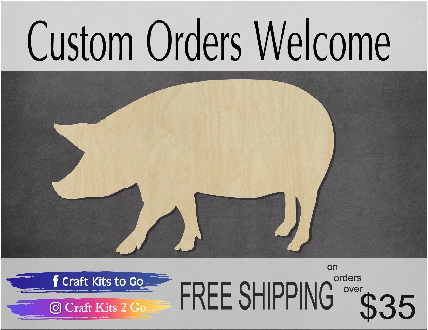 Pig Cutout Pig blank farm #1084 - Multiple Sizes Available - Unfinished Wood Cutout Shapes