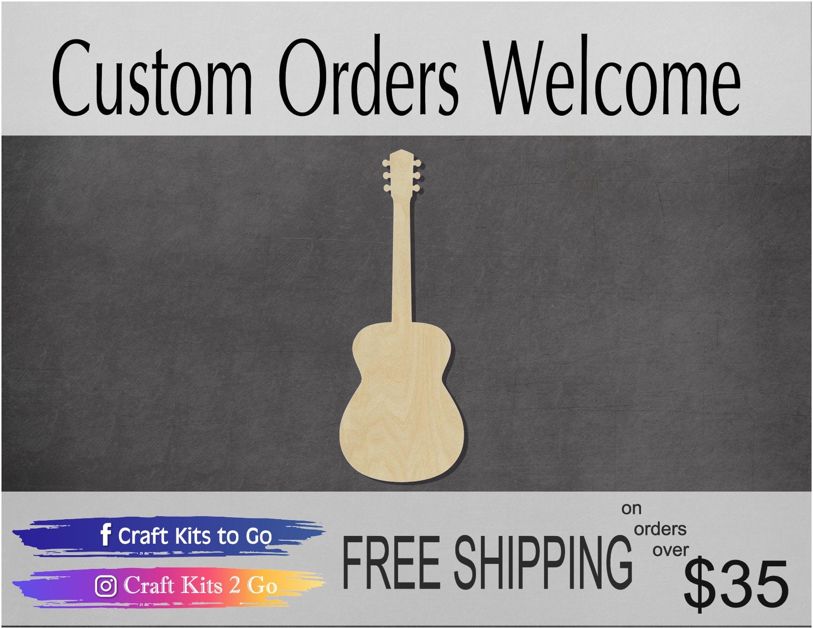 Acoustic Guitar Blank Music Music Class Band #1115 - Multiple Sizes Available - Unfinished Wood Cutout Shapes