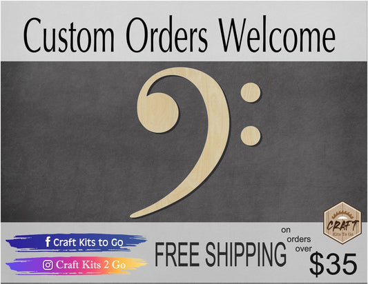 Bass Clef Wood Cutouts Music Band Class #1189 - Multiple Sizes Available - Unfinished Cutout Shapes