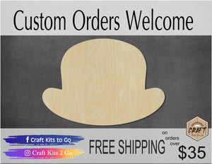 Bowler Hat Blank Cutouts Wood Clothing #1208 - Multiple Sizes Available - Unfinished Cutout Shapes