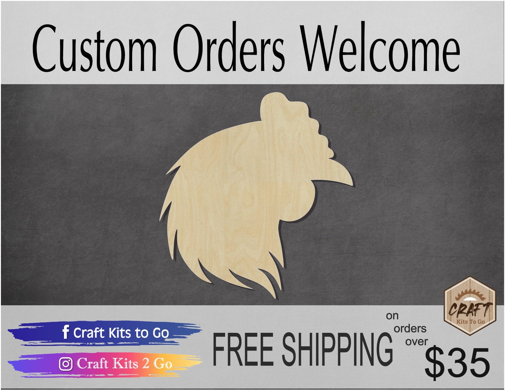 Chicken Head Farm animals Ranch wood blank cutouts DIY Paint #1291 - Multiple Sizes Available - Unfinished Cutout Shapes