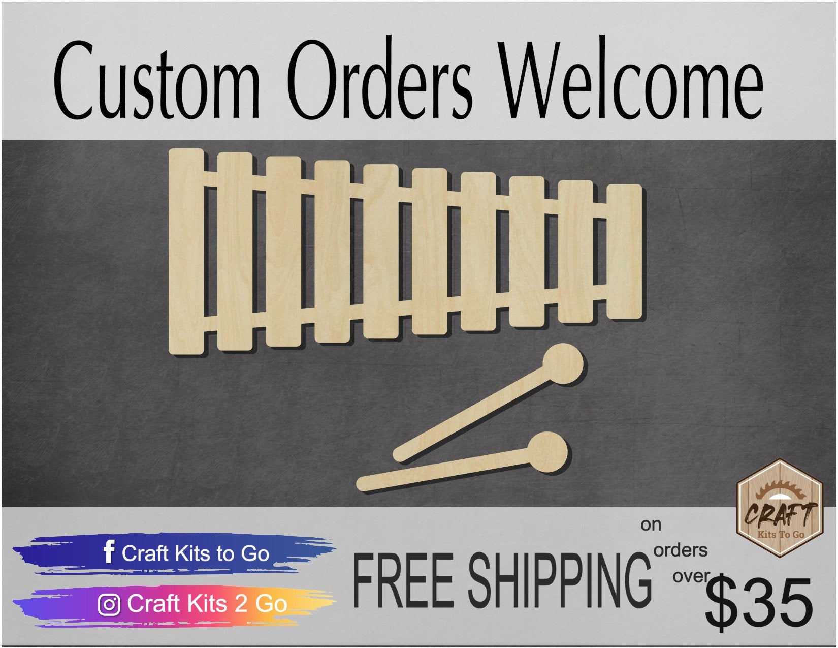 Xylophone Wood Cutouts DIY Paint Music Band Musician School #2210 - Multiple Sizes Available - Unfinished wood Cutout Shapes