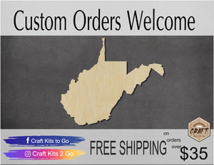 West Virginia State Wood Cutouts State Pride #2181 - Multiple Sizes Available - Unfinished wood Cutout Shapes