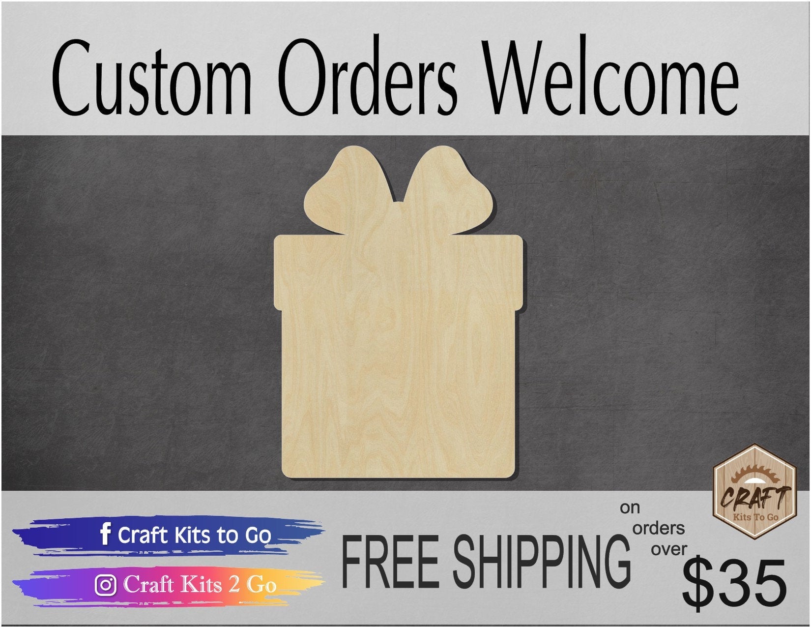 Christmas Present wood blank cutouts Christmas time Christmas craft paint kit #1312 - Multiple Sizes Available - Unfinished Cutout Shapes