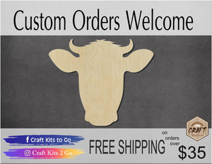 Cow Face Farm Animal cutouts wood blanks Ranch DIY Paint kit #1337 - Multiple Sizes Available - Unfinished Cutout Shapes