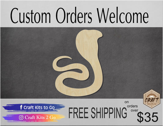 Cobra Snake wood blank cutouts animal cutouts zoo animals DIY Paint kit #1344 - Multiple Sizes Available - Unfinished Cutout Shapes
