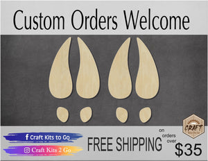 Deer Hoof Prints blank wood cutouts hunting nature DIY paint kit #1366 - Multiple Sizes Available - Unfinished Cutout Shapes