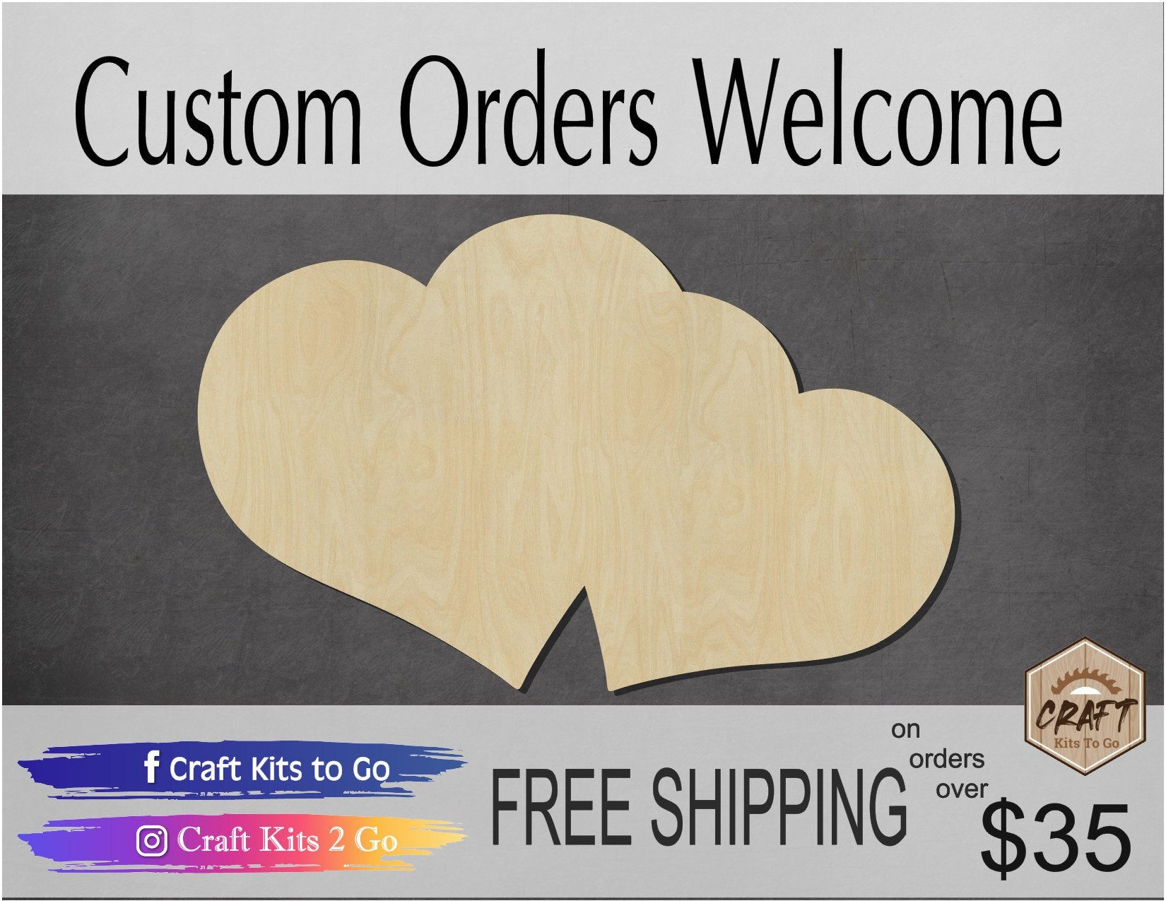 Double Hearts cutouts Valentine's Day Love Romantic shape cutouts wood blanks #1402 - Multiple Sizes Available - Unfinished Cutout Shapes