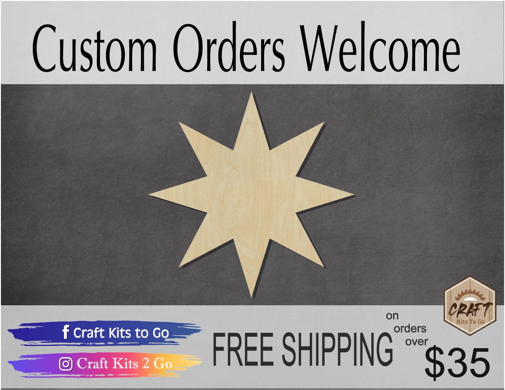 Eight Point Star Cutout Wood blank cutouts DIY Paint Kit Shapes Paint yourself #1432 - Multiple Sizes Available - Unfinished Cutout Shapes