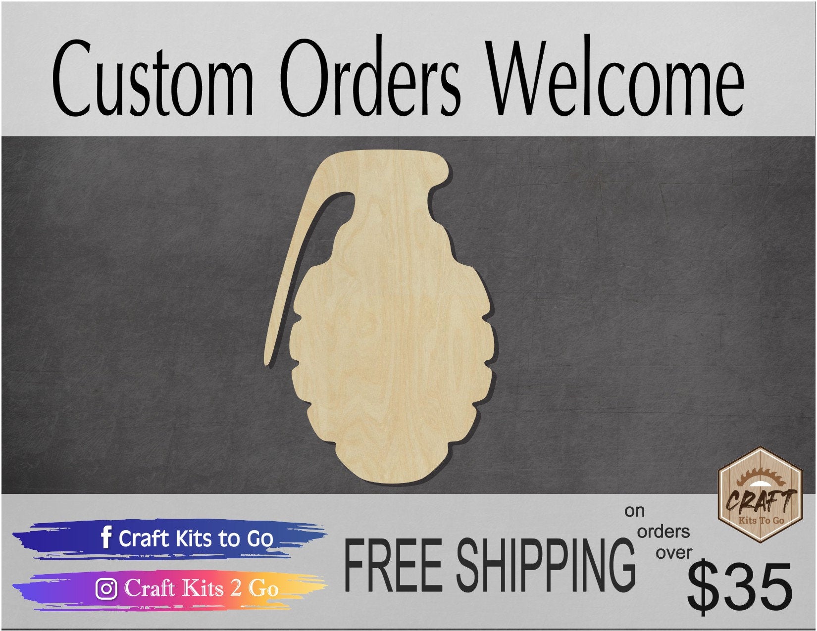 Grenade Cutout wood blank Military Army Navy Air Force War Shooting DIY Paint #1556 - Multiple Sizes Available - Unfinished Cutout Shapes
