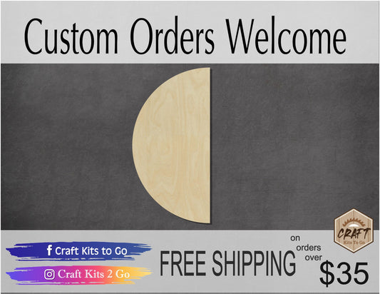 Half Circle wood blank cutouts DIY Paint kit Paint yourself Color craft night #1571 - Multiple Sizes Available - Unfinished Cutout Shapes
