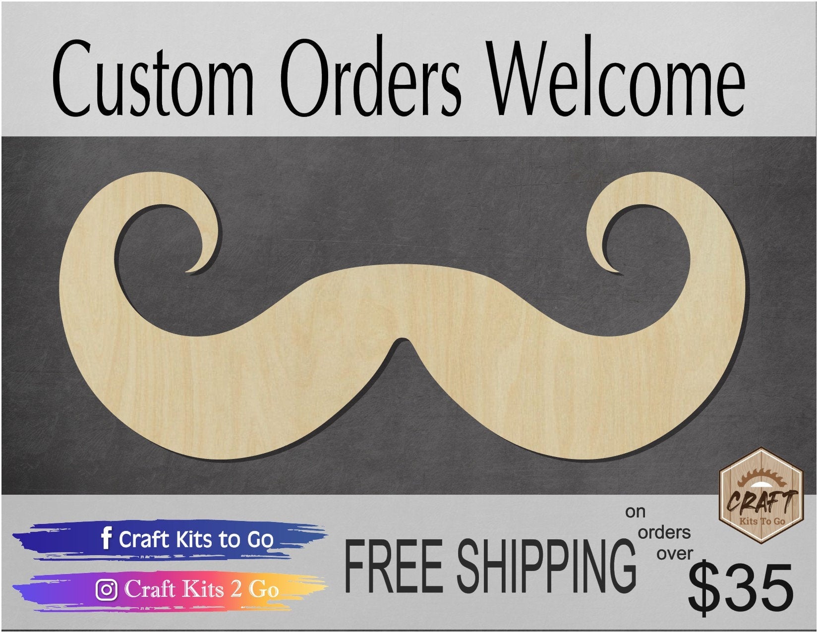 Handlebar Mustache Cutout wood cutouts Little Man Mr Man DIY paint kit #1581 - Multiple Sizes Available - Unfinished Cutout Shapes