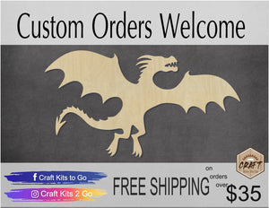 Flying Dragon wood cutouts animal cutouts Castle Fairy Tale DIY Paint kit #1488 - Multiple Sizes Available - Unfinished Wood Cutout Shapes