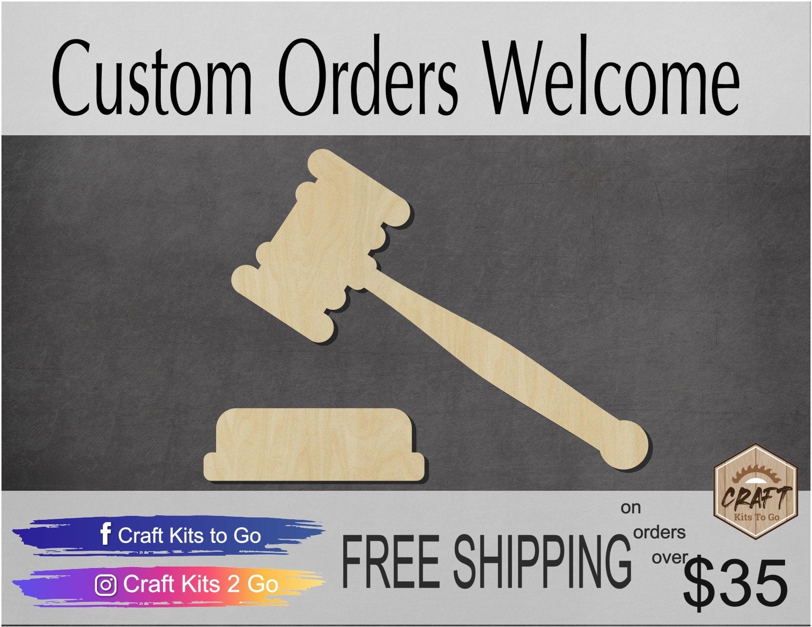 Gavel wood cutouts Judge Jury Guilty DIY Paint kit #1519 - Multiple Sizes Available - Unfinished Wood Cutout Shapes