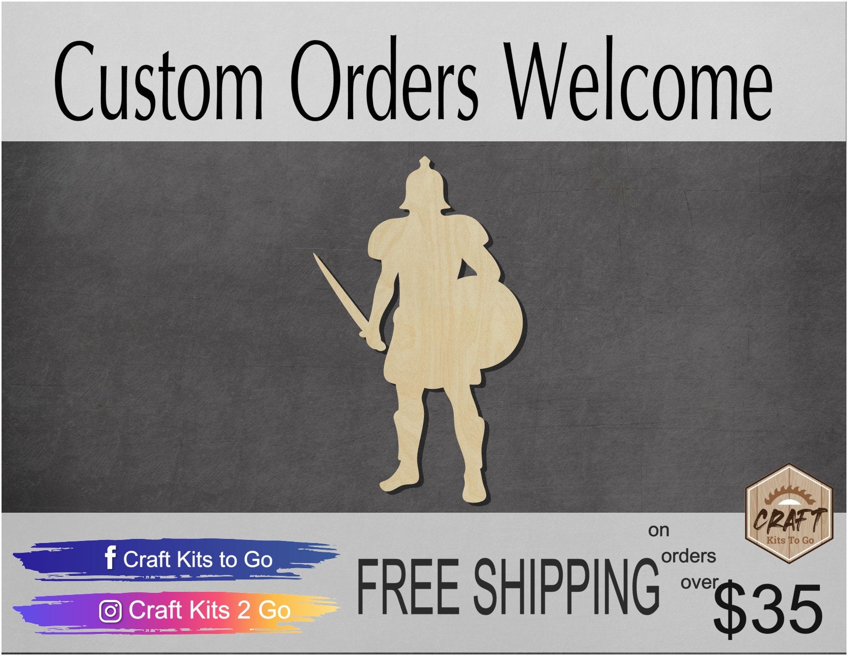 Gladiator wood cutouts DIY paint kit #1533 - Multiple Sizes Available - Unfinished Wood Cutout Shapes