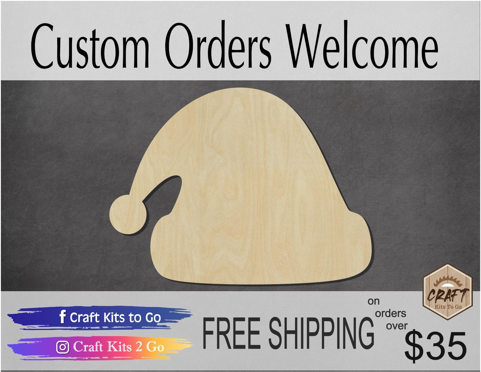 Santa Hat wood cutout Christmas time Holidays Santa Christmas Craft DIY #1959 - Multiple Sizes Available - Unfinished wood Cutouts Shapes