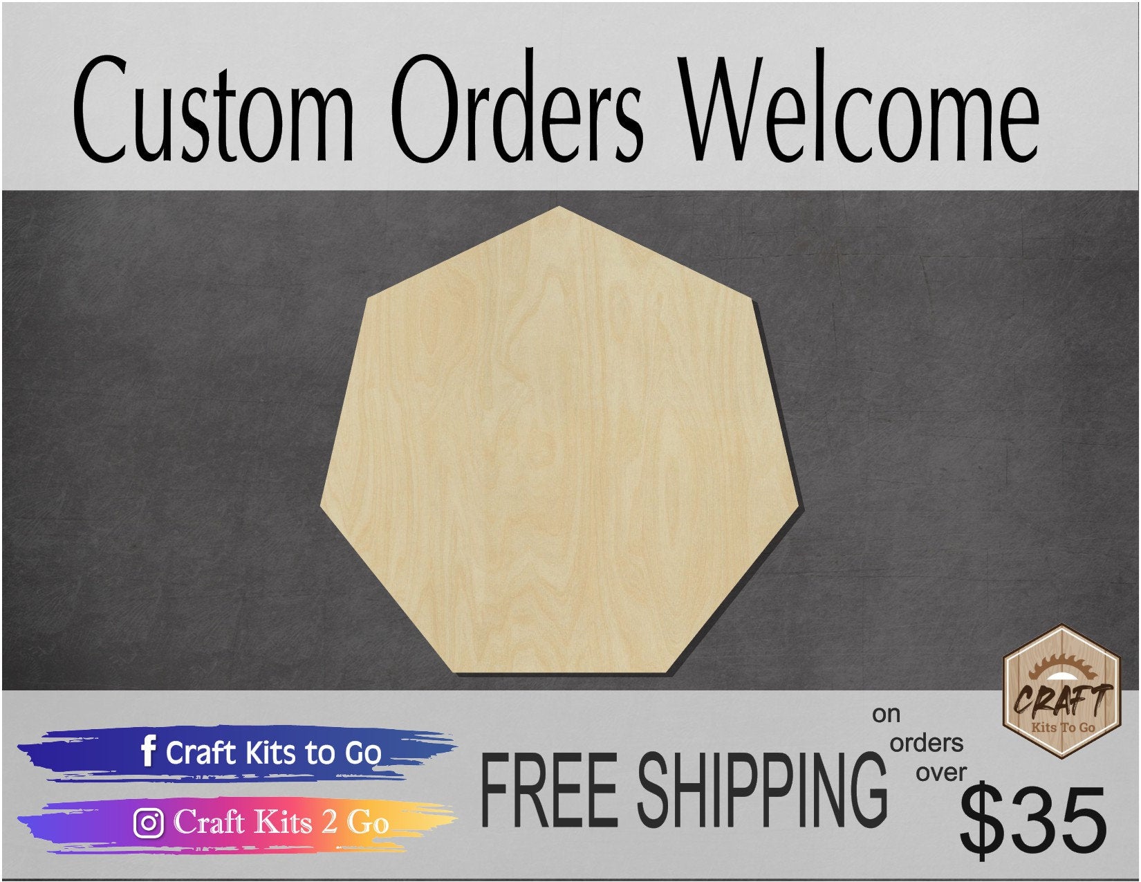 Heptagon wood shape Wood cutout #1593 - Multiple Sizes Available - Unfinished Wood Cutouts Shapes