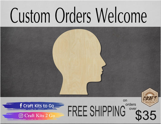 Human Head wood cutout wood shapes DIY Paint kit #1616 - Multiple Sizes Available - Unfinished Wood Cutouts Shapes