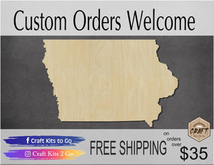 Iowa State wood shape wood cutout State cutouts DIY Paint kit #1632 - Multiple Sizes Available - Unfinished Wood Cutouts Shapes