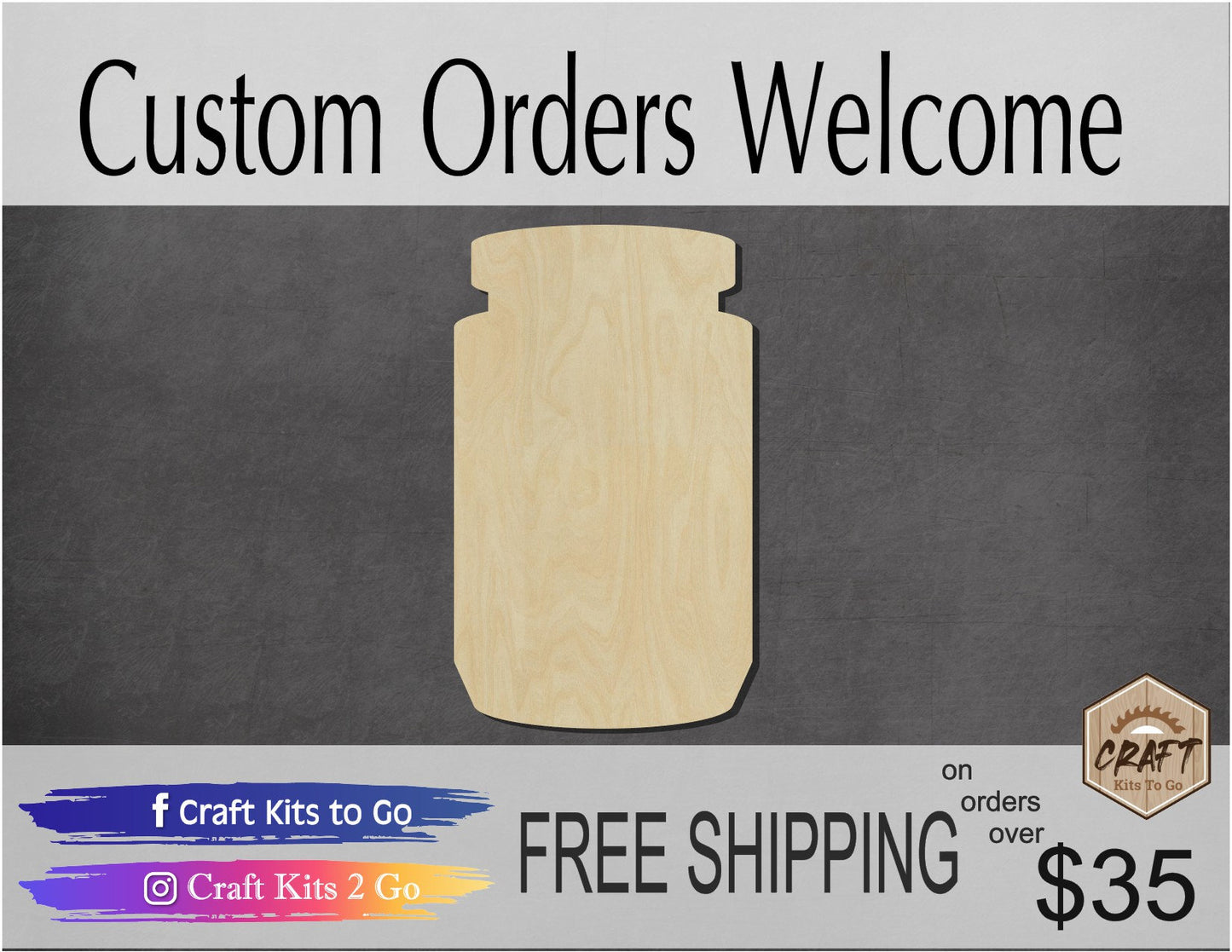 Jar wood cutout wood shapes DIY Paint kit #1638 - Multiple Sizes Available - Unfinished Wood Cutouts Shapes