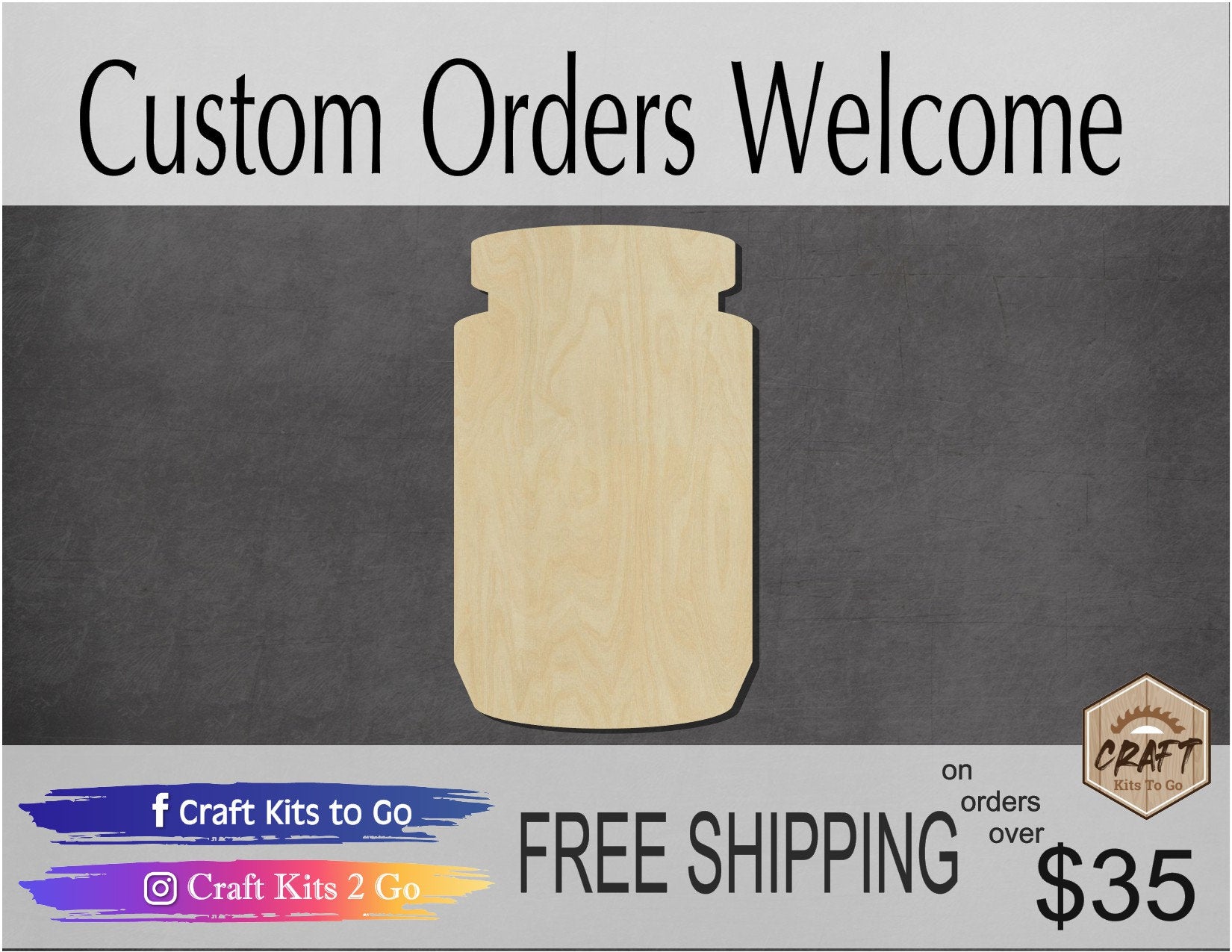 Jar wood cutout wood shapes DIY Paint kit #1638 - Multiple Sizes Available - Unfinished Wood Cutouts Shapes