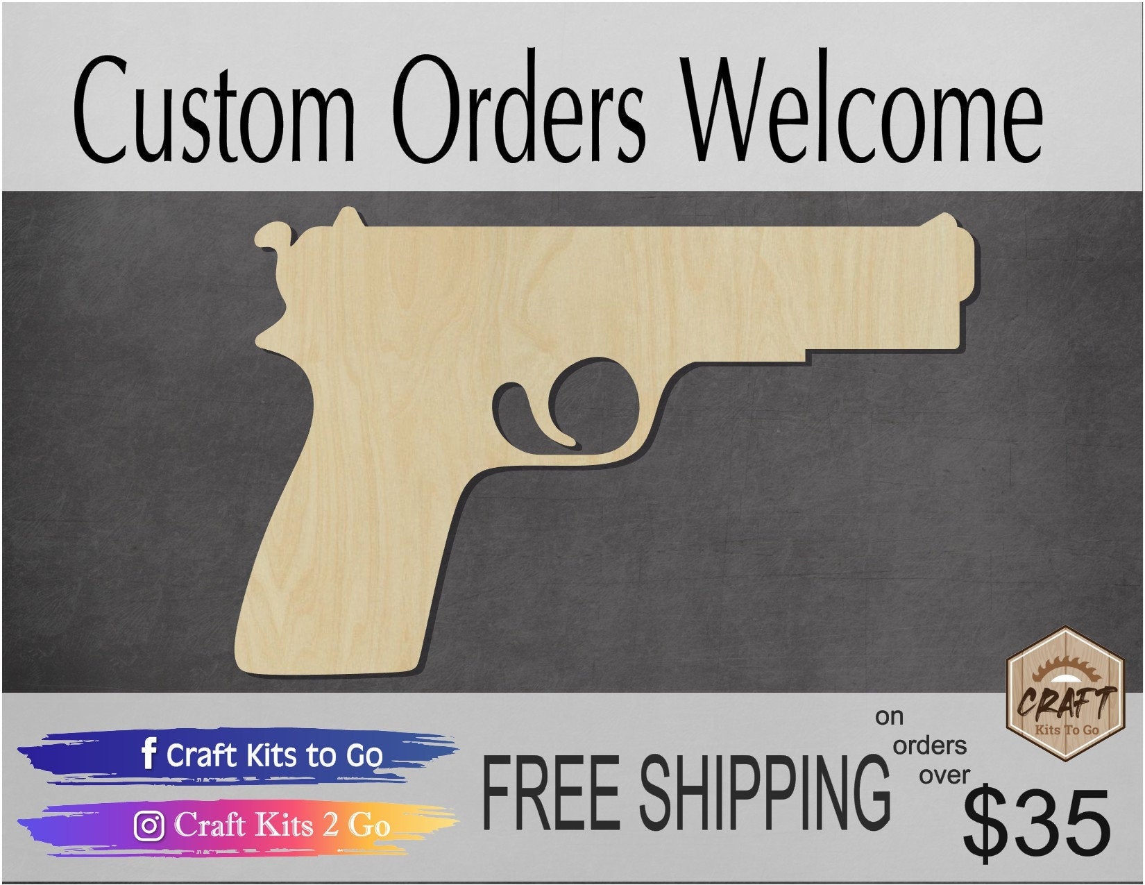 Pistol wood cutouts wood shapes Guns DIY Paint kit #1860 - Multiple Sizes Available - Unfinished wood Cutout Shapes