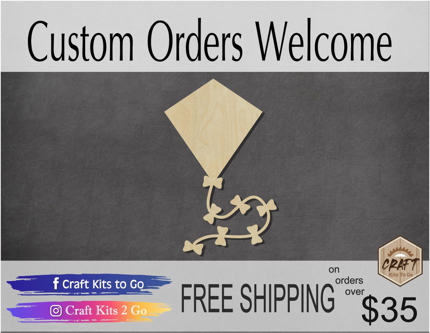 Kite wood cutout wood shapes DIY paint kit #1653 - Multiple Sizes Available - Unfinished Wood Cutout Shapes