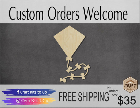 Kite wood cutout wood shapes DIY paint kit #1653 - Multiple Sizes Available - Unfinished Wood Cutout Shapes