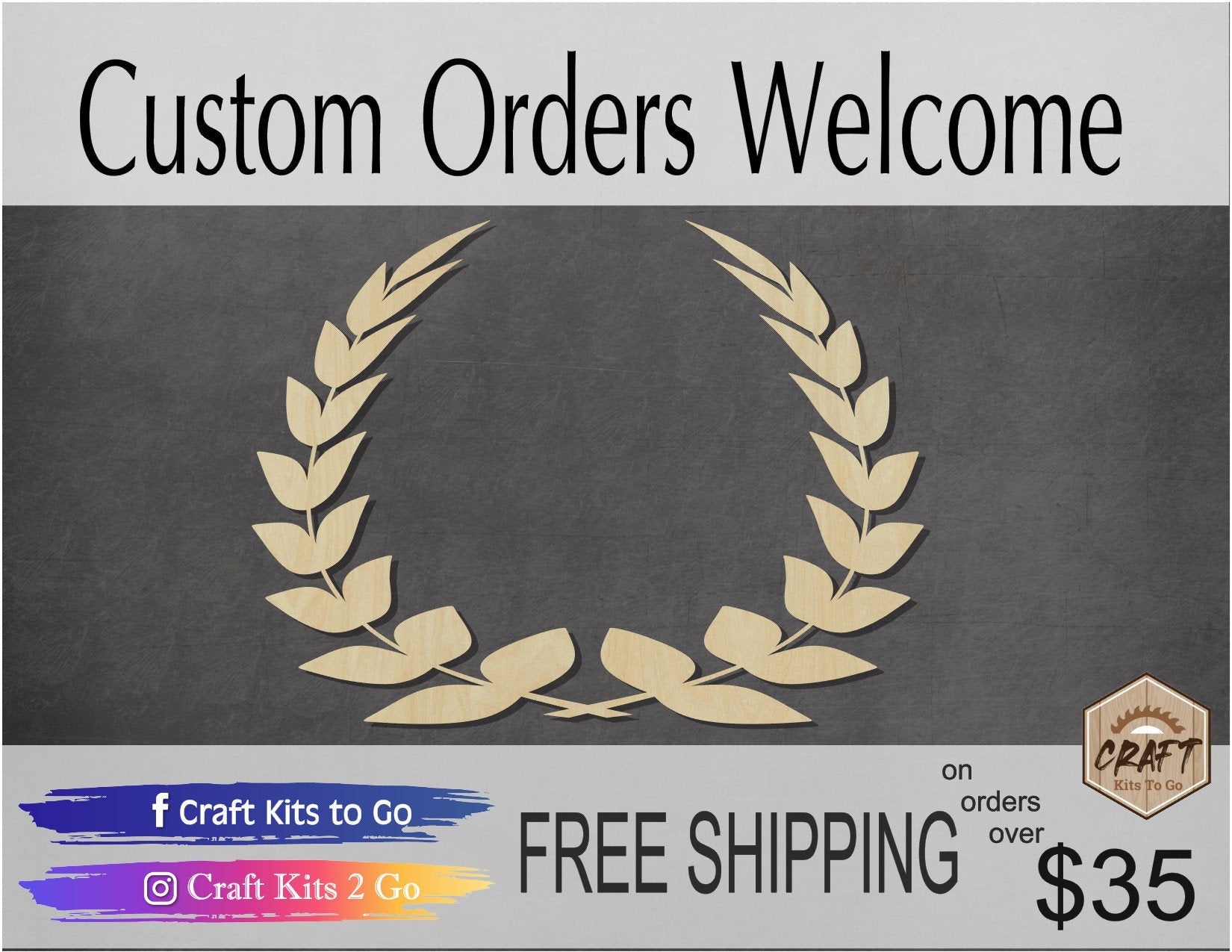 Laurel Leaf Crown wood cutouts wood shapes floral flowers Plants DIY #1679 - Multiple Sizes Available - Unfinished Wood Cutout Shapes
