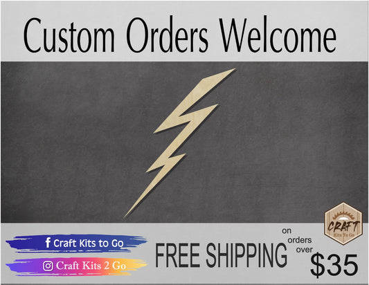 Lightning Bult wood cutouts wood shapes DIY Paint Kit Nature Night Sky #1692 - Multiple Sizes Available - Unfinished Wood Cutout Shapes