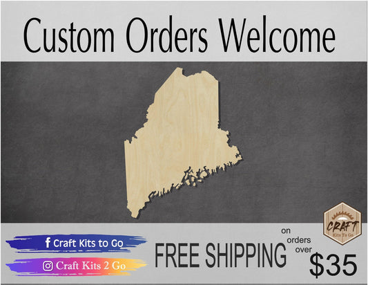Maine State wood cutouts wood shapes State cutouts DIY Paint kit #1715 - Multiple Sizes Available - Unfinished Wood Cutout Shapes