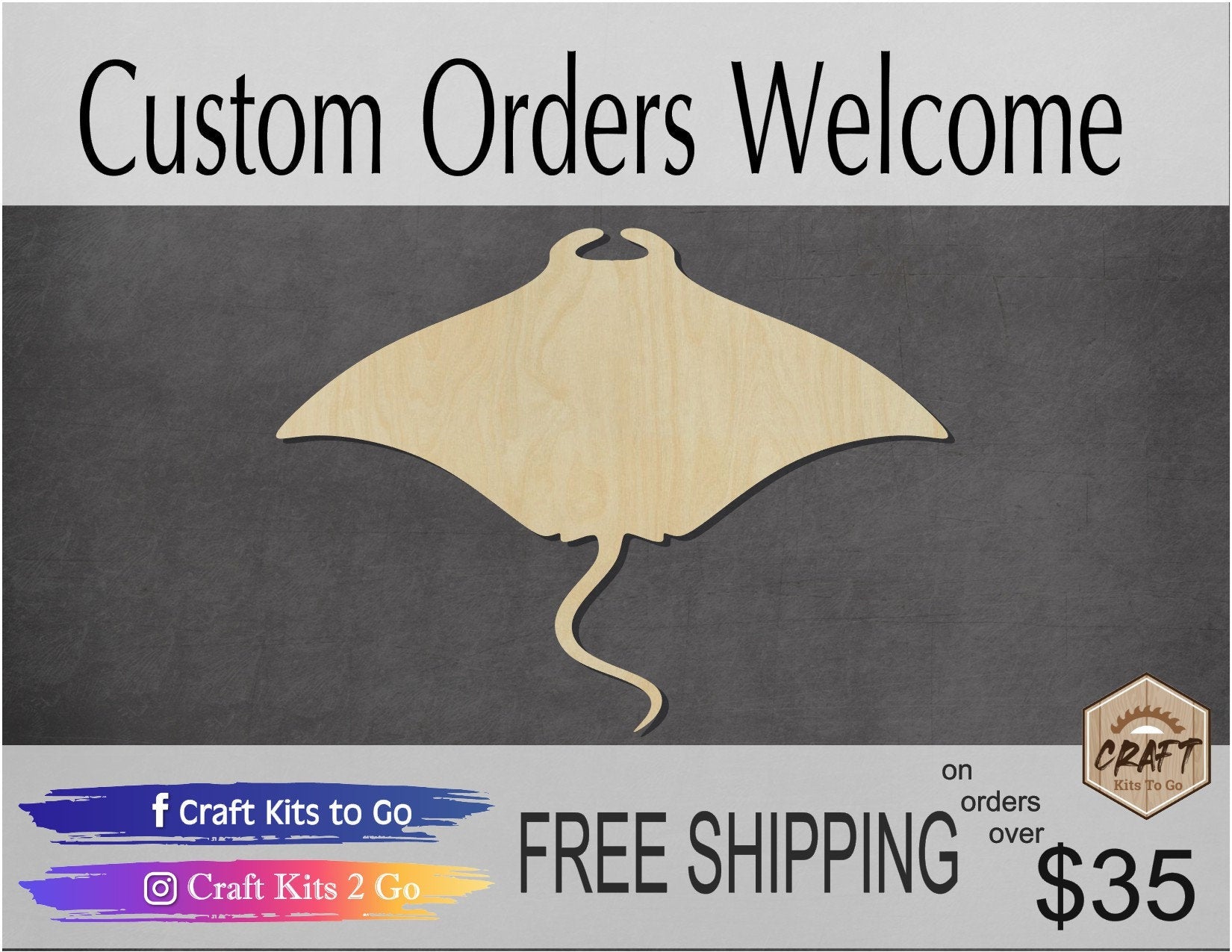 Manta Ray wood shape wood cutouts Ocean animals sea life animal cutouts DIY #1724 - Multiple Sizes Available - Unfinished Wood Cutout Shapes