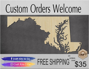 Maryland State wood shape wood cutouts State cutouts DIY Paint kit #1730 - Multiple Sizes Available - Unfinished Wood Cutout Shapes