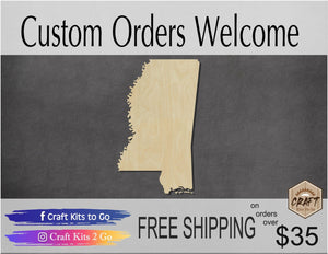 Mississippi State wood shape wood cutouts State cutouts DIY Paint kit #1746 - Multiple Sizes Available - Unfinished Wood Cutout Shapes