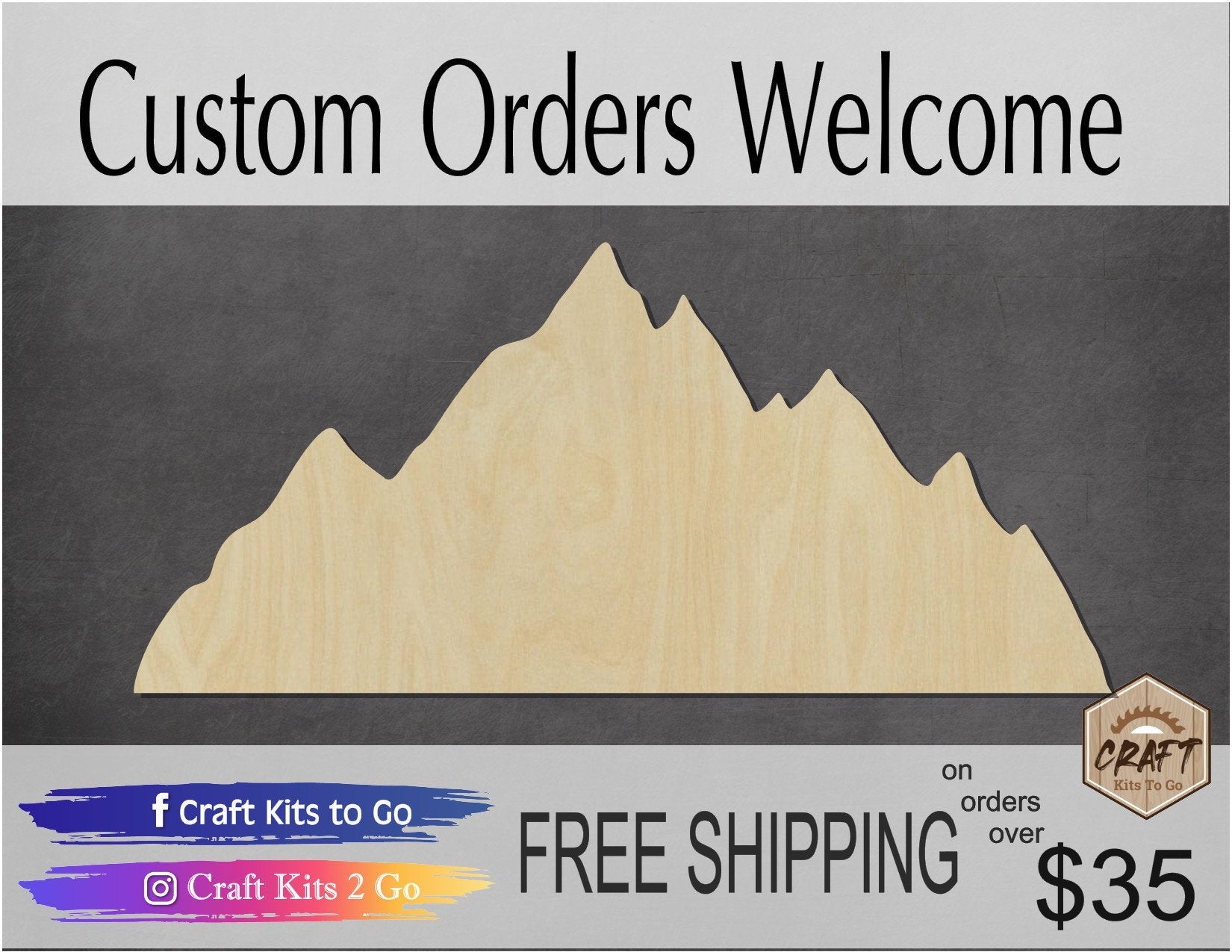 Mountain Range wood shape wood cutouts Outdoors camping DIY paint kit #1763 - Multiple Sizes Available - Unfinished Wood Cutout Shapes