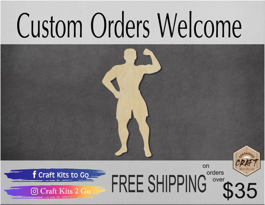 Muscle Man wood shape wood cutouts work out DIY Paint kit #1769 - Multiple Sizes Available - Unfinished Wood Cutout Shapes