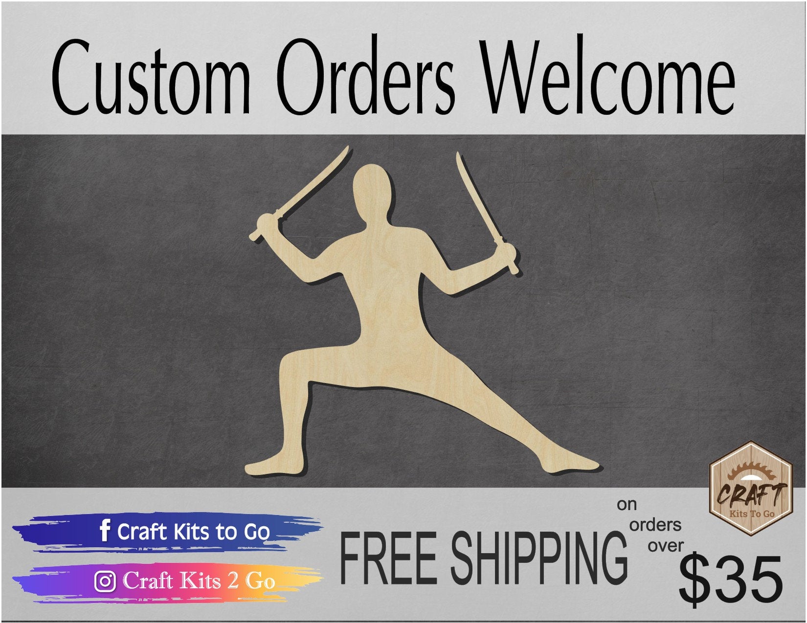 Ninja wood shape wood cutouts Sports DIY paint kit #1783 - Multiple Sizes Available - Unfinished Wood Cutout Shapes