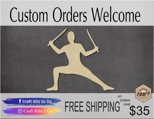 Ninja wood shape wood cutouts Sports DIY paint kit #1783 - Multiple Sizes Available - Unfinished Wood Cutout Shapes