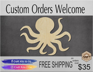 Octopus wood shape wood cutouts Ocean animals sea life Beach DIY Paint kit #1794 - Multiple Sizes Available - Unfinished Wood Cutout Shapes