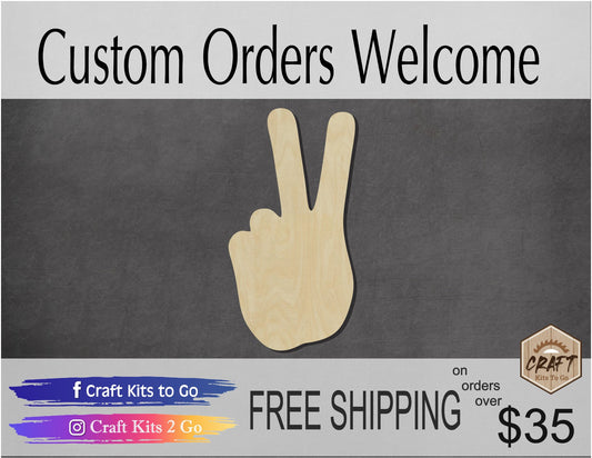 Peace Hand wood shape wood cutouts DIY paint kit #1827 - Multiple Sizes Available - Unfinished Wood Cutout Shapes