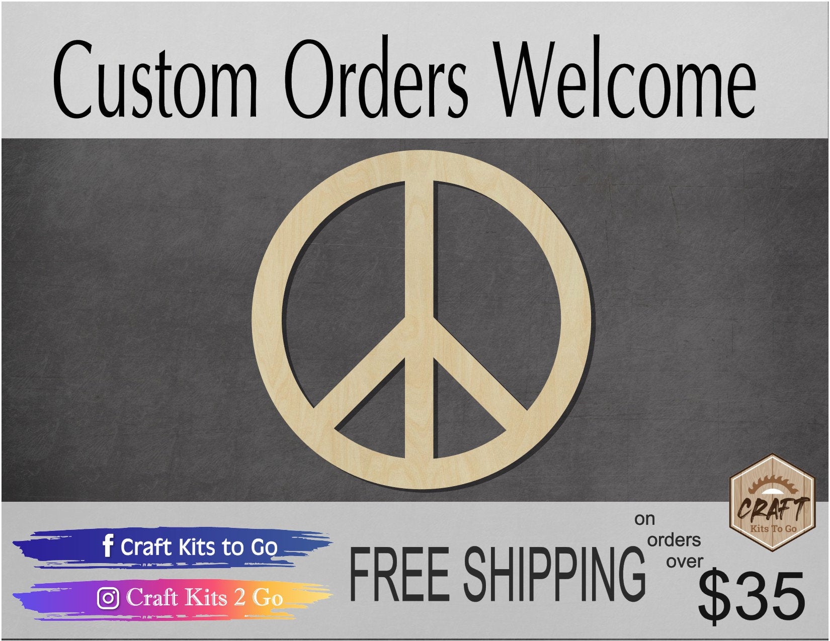 Peace Sign wood shape wood cutouts DIY Paint kit #1828 - Multiple Sizes Available - Unfinished Wood Cutout Shapes