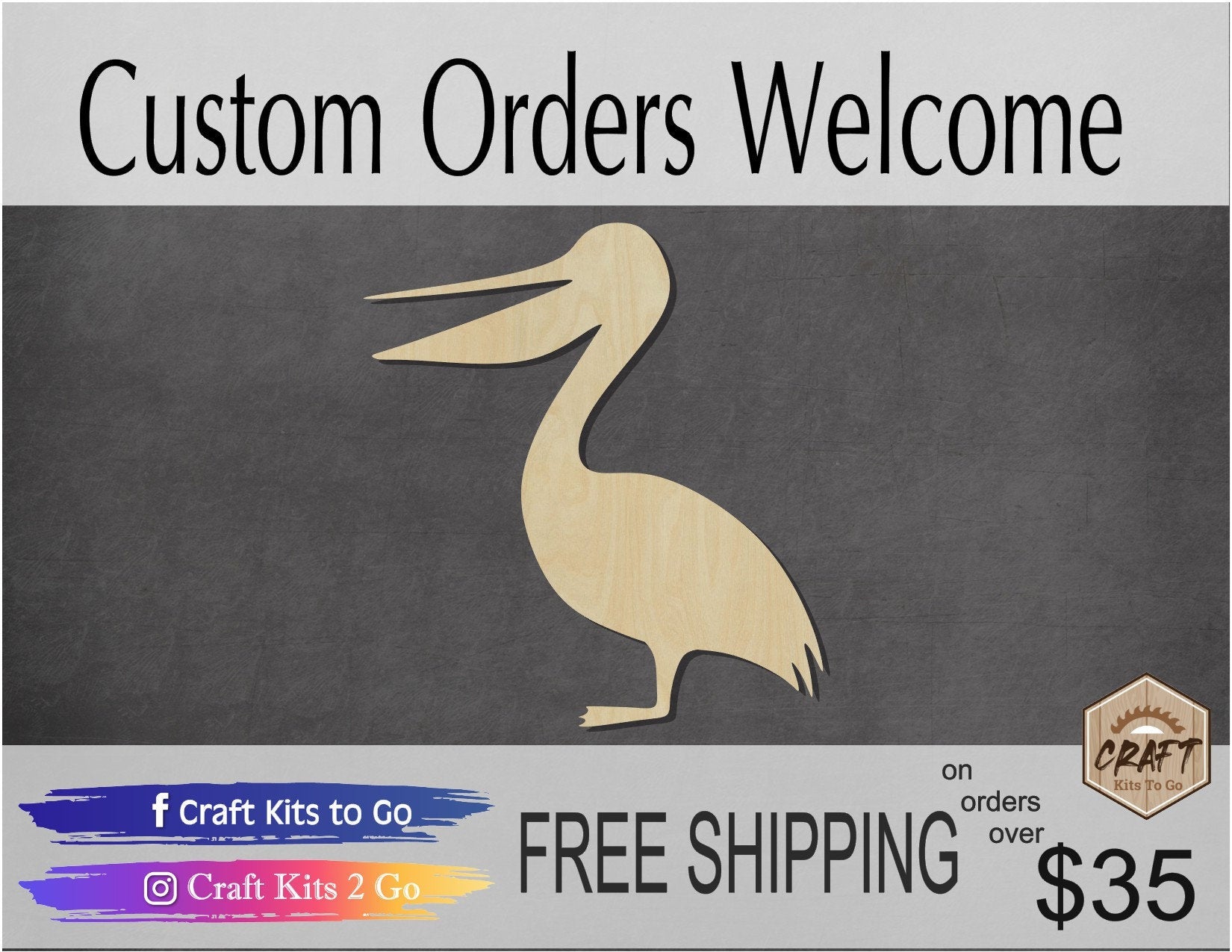 Pelican wood shape wood cutouts animal shapes animal cutouts DIY Paint kit #1833 - Multiple Sizes Available - Unfinished Wood Cutout Shapes